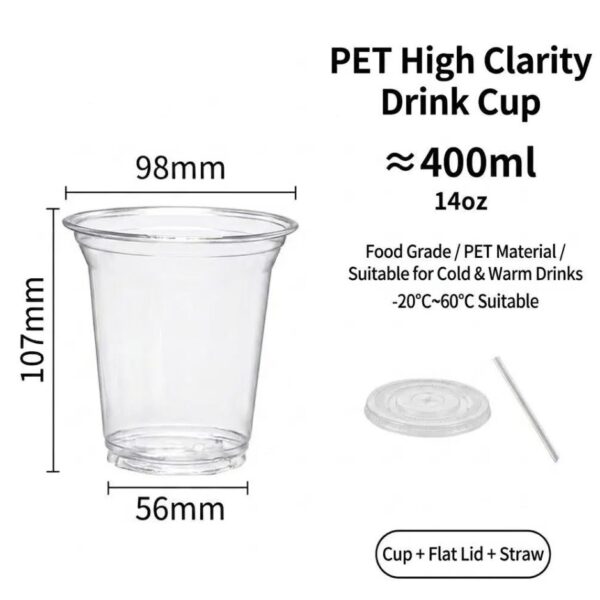 ClearSip 400ml / 13.5 oz PET Cup, Lids & Straws – box of 500